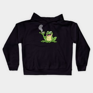 Frog as smoker with cigarette Kids Hoodie